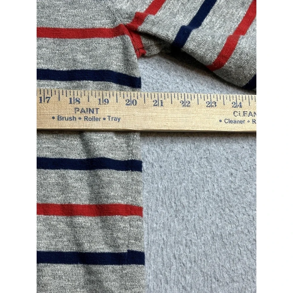 American Eagle Sweater Mens L V-Neck Grey Red Navy Blue Striped Cotton Logo